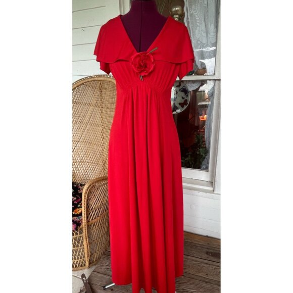Vintage 1970s Red Maxi Dress Butterfly wing sleeves attached Rose - Picture 15 of 15